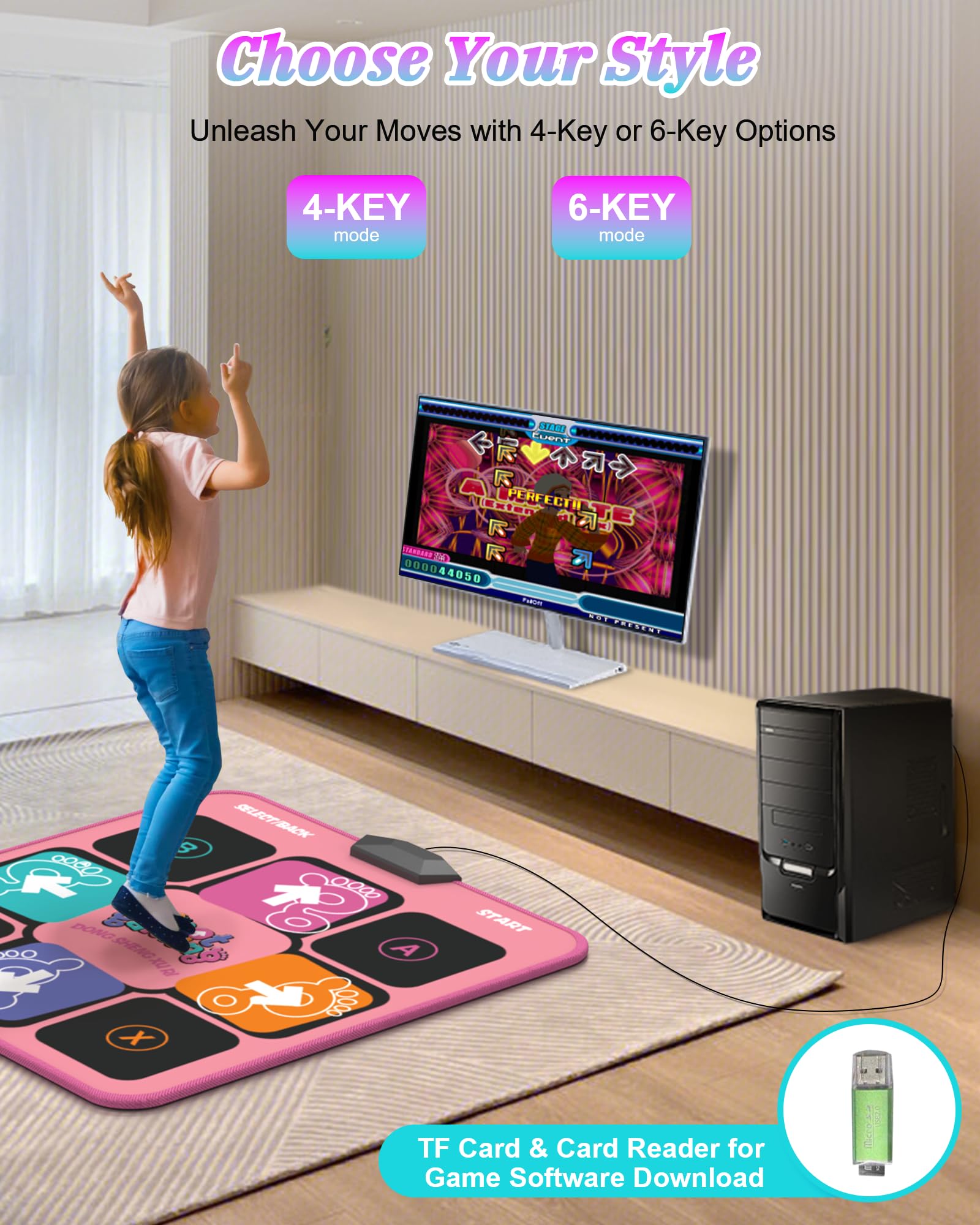 Tapis De Danse USB BEBAPOW – Compatible Windows, 2 Modes (4/8 Touches), 265 Sons, 7 Niveaux – Fitness Et Divertissement à La Maison