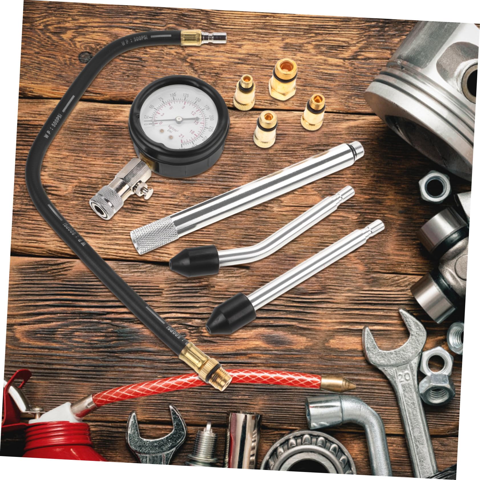 Mikinona Kit de Medidor de Compresión Aleación de Aluminio y Plástico Precisión Fiable para Cilindros de Motocicletas y Coches para Mantenimiento y Reparaciones