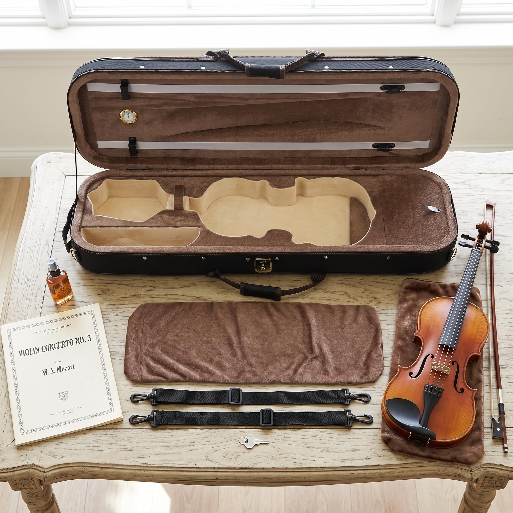 Caja de Violín de Tamaño 4/4 con Higrómetro Incorporado Material Reflectante de Carcasa Dura para Protección de Instrumentos Musicales