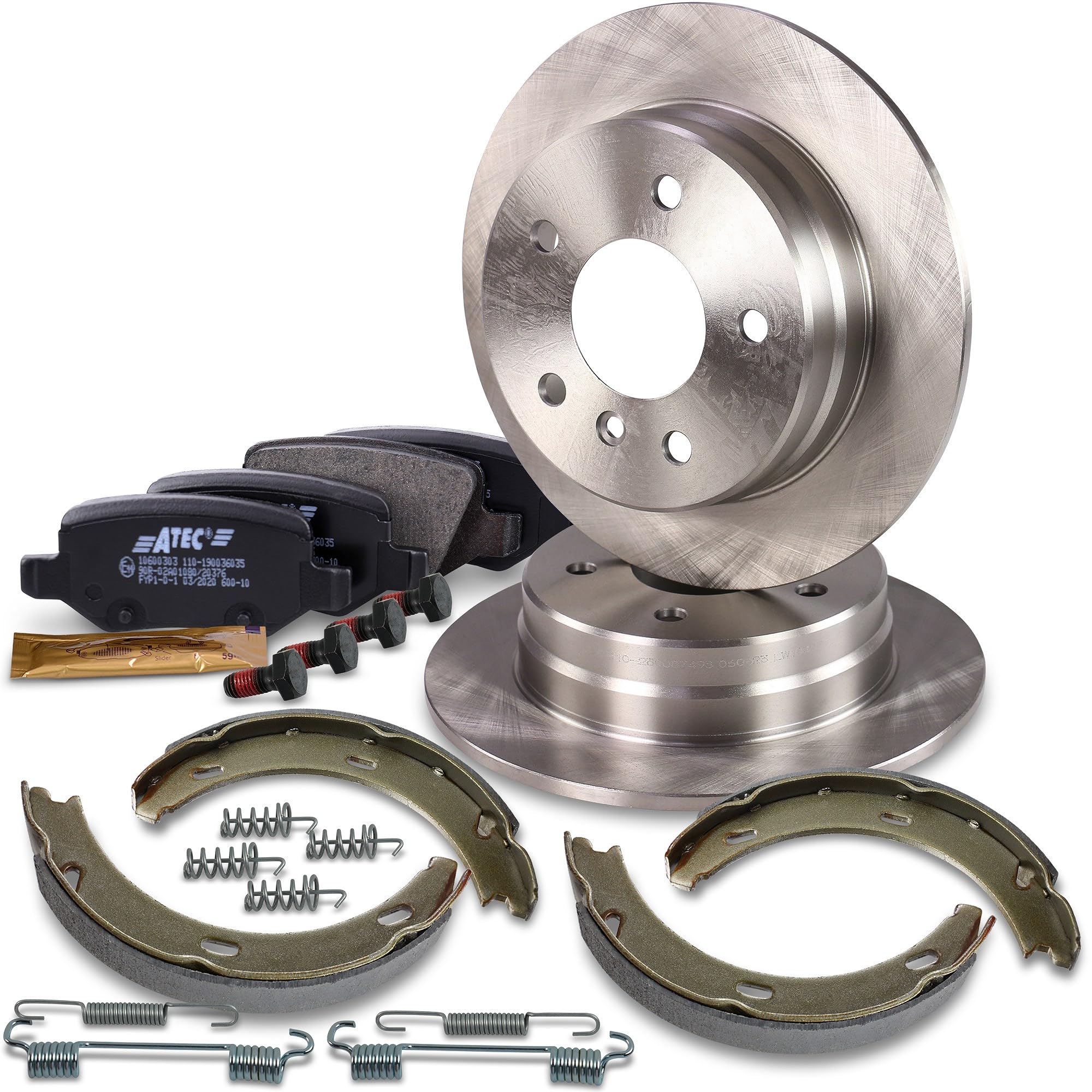 BESTPRICE Set freni asse posteriore incl. dischi freno Ø 164 mm completi + pastiglie freno posteriori e ganasce freno posteriori, compatibile con MERCEDES Classe A (W168)