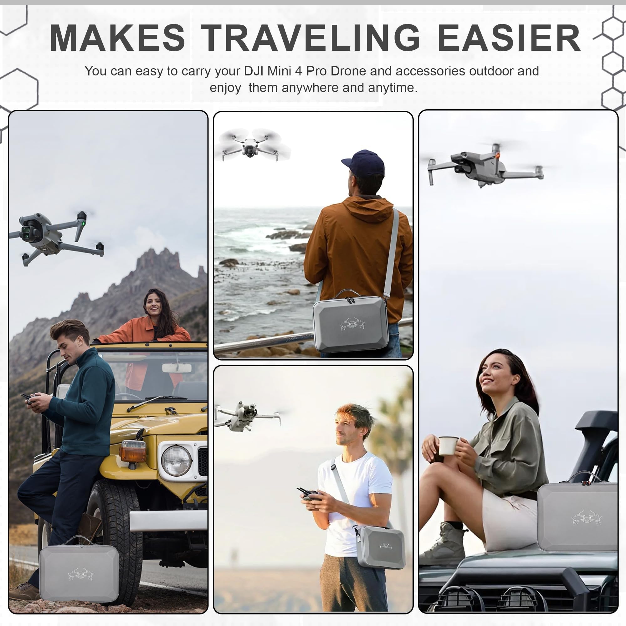 yantralay Carrying Case Compatibile for DJI Mini 4 Pro Fly More Combo - Hard Shell Bag with Shoulder Strap - Designed for RC2 Controller - Grey 4