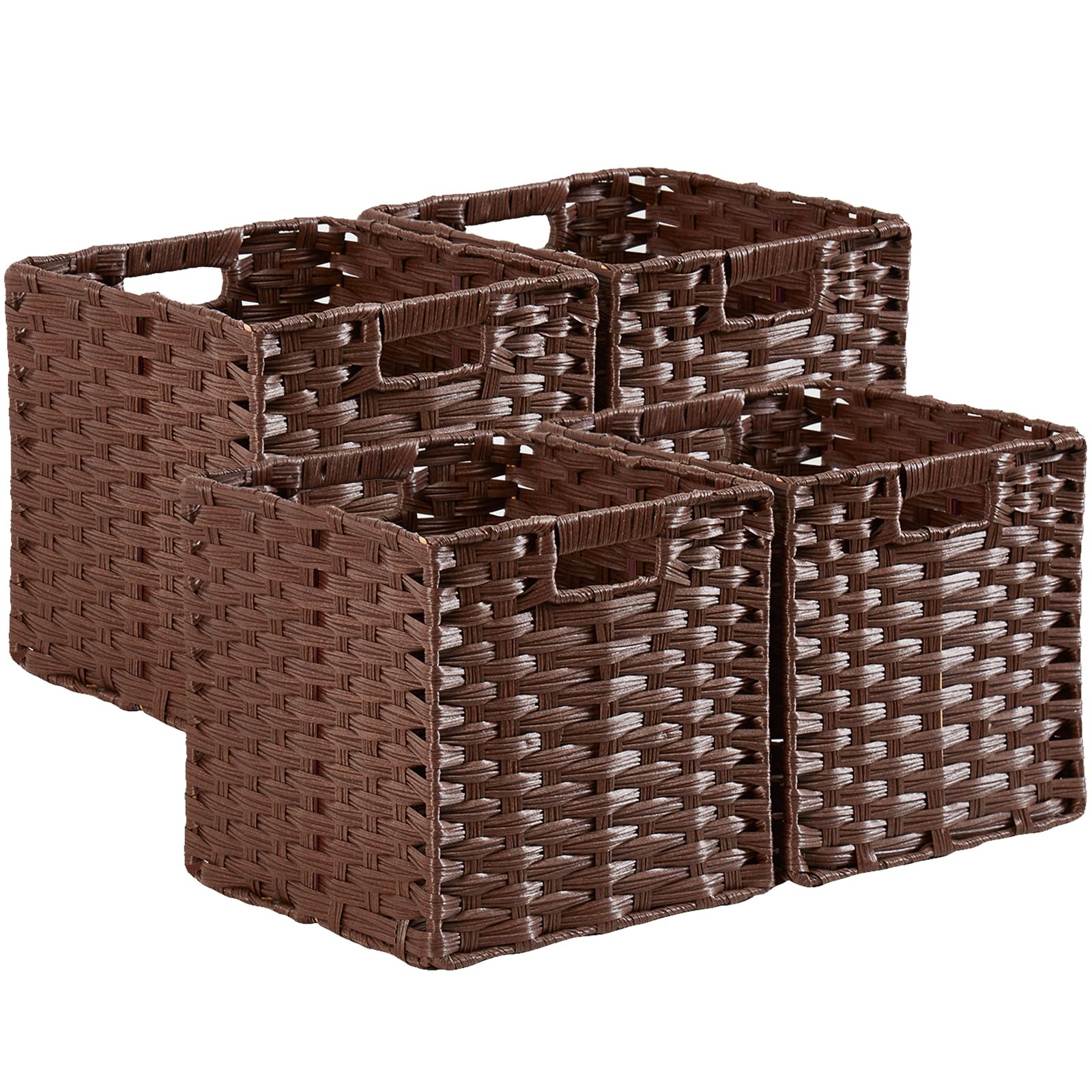 Mangata 28 cm Storage Cube Boxes for 30 cm Closet, Rattan Effect Storage Baskets, Wicker Woven Polyrattan Material Closet Organizer, 28x28x28 cm, Anti-Mould, Easy to Clean(Espresso, 4 Pack) — image 1