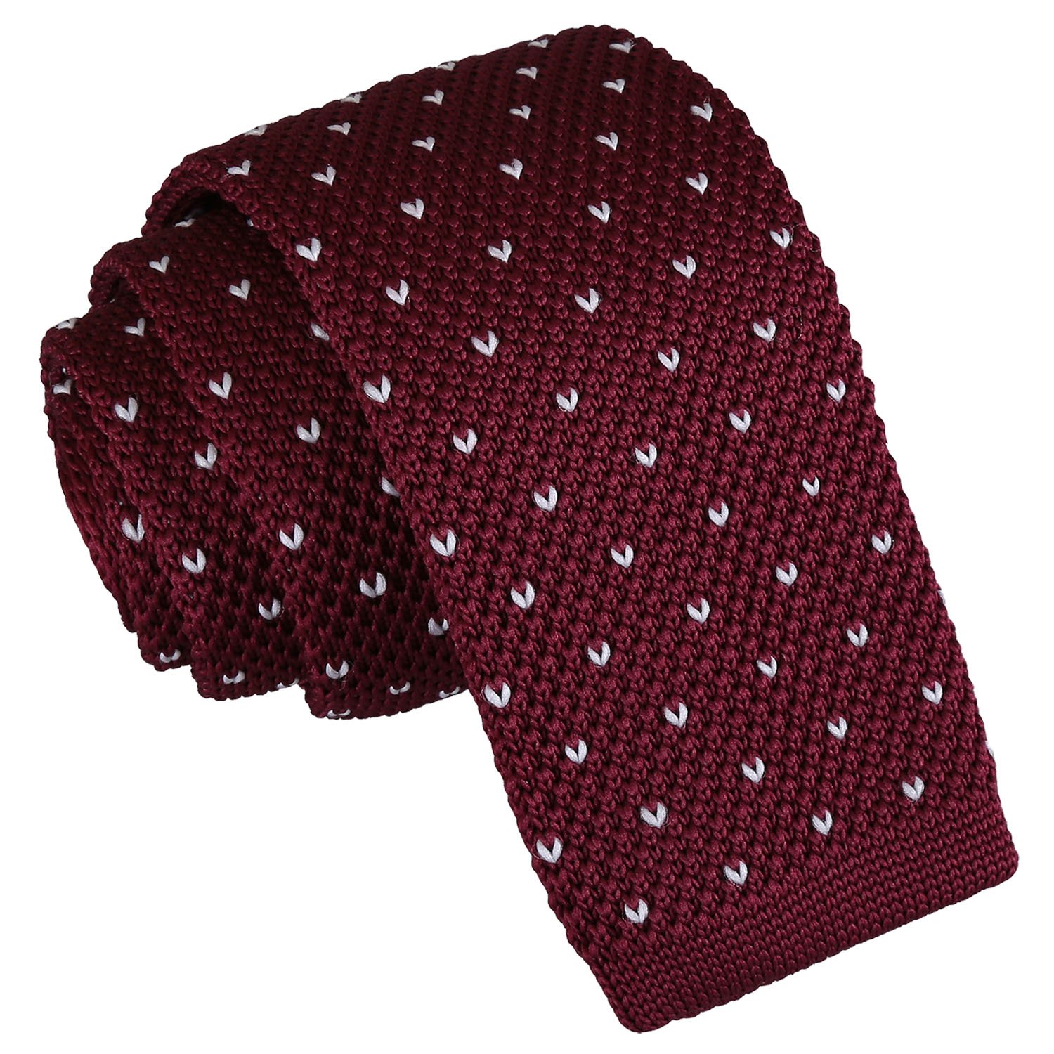 DQT Mens Knitted Tie - Skinny 5cm Width Textured Necktie - Wedding, Business & Formal - Burgundy