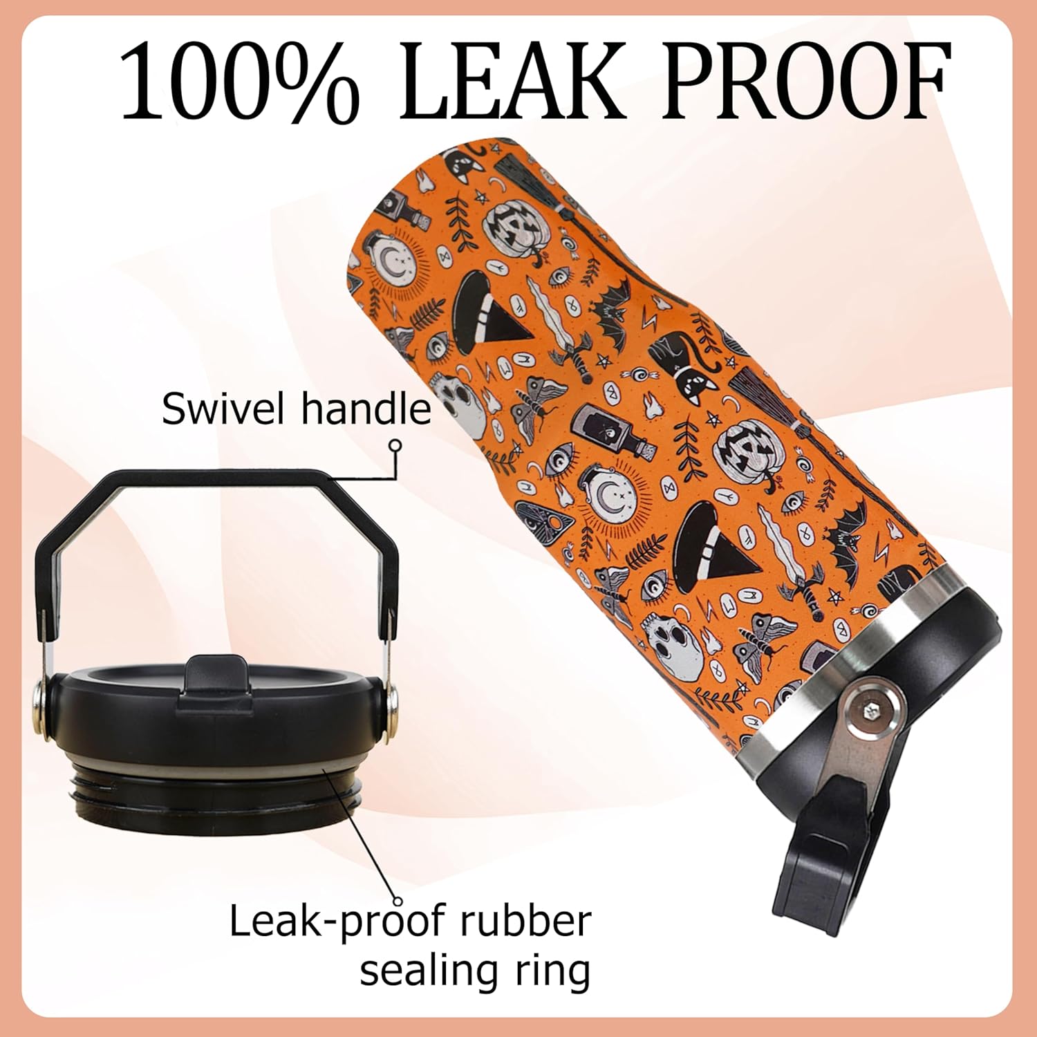 30oz Halloween Tumbler with Handle and Straw, Goth Black Cat Insulated Tumbler, Pumpkin Bat Skull Leak Proof Travel Coffee Mug, Reusable Stainless Steel Witch Tumbler, Halloween Gifts for Women - Image 3