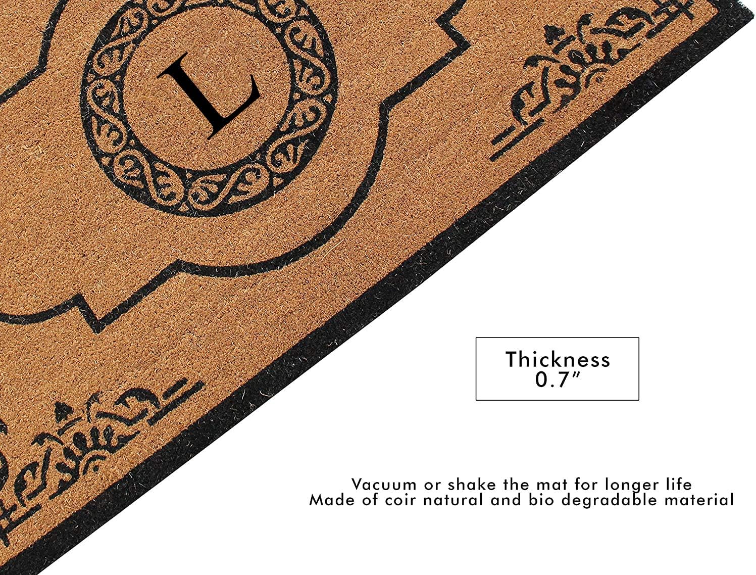 A1HC Natural Coir Monogrammed Doormat, Anti-Shed, Heavy-Duty, Thin Profile Front Door Mat Easy-Clean, Long-Lasting Entryway Mats - 30"x48"