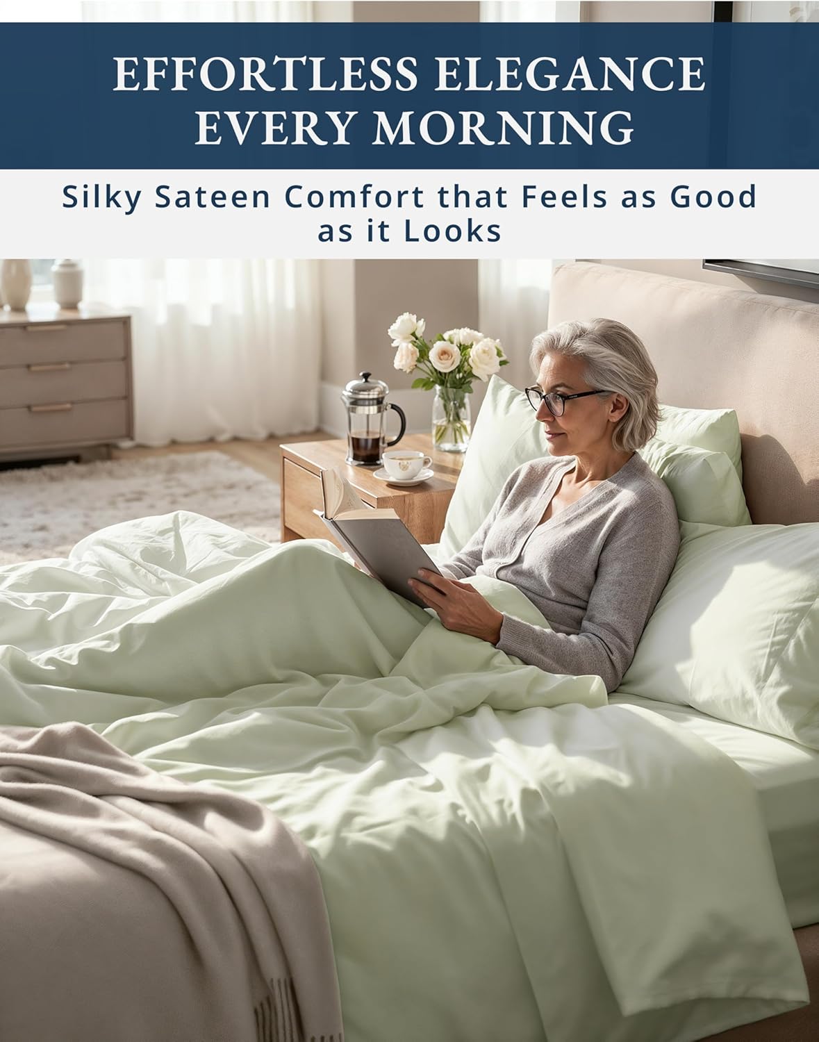 100% Egyptian Cotton Queen Bed Sheet Set – 1000 Thread Count 4 Piece Queen Sheets Set, Breathable & Fade Resistant, Silky Sateen Weave, Ultra-Soft Hotel Luxury Bedding with 15" Deep Pocket - Mineral - Image 5