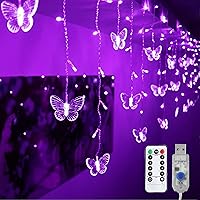 Vista 13 de Decorman Luces de Cortina de Mariposas, 4.9 pies, 48 Luces de Hadas LED USB para Ventana, 10 Mariposas, 8 Modos, Luces de Cadena con Parpadeo