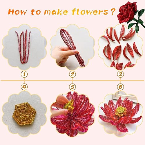 Vista 69 de 100 limpiapipas, limpiapipas para manualidades, creativos para hacer flores, tallos de chenilla, limpiadores de tuberías, flores, suministros