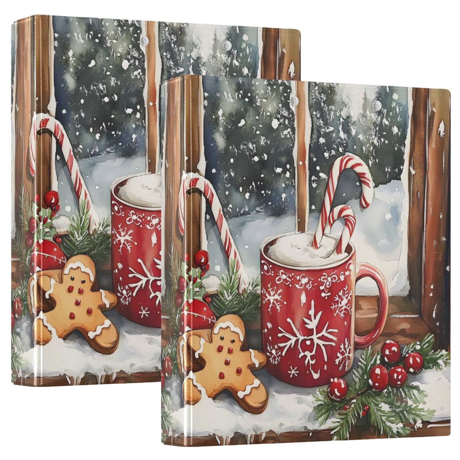 Christmas Gingerbread Cup Candy Cane 3 Ring Binder with 2 Interior Pockets