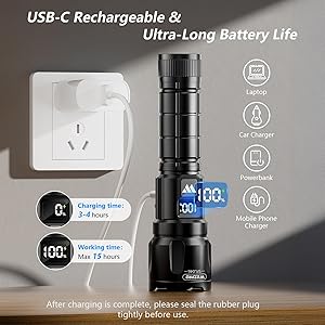 Wdtpro LED Rechargeable Flashlights High Lumens 2Pack, 6000LM Super Bright Flashlight, Zoomable Powerful Camping Flashlights with LCD Digital Display, 3 Modes Waterproof Flash Light for Home Emergency