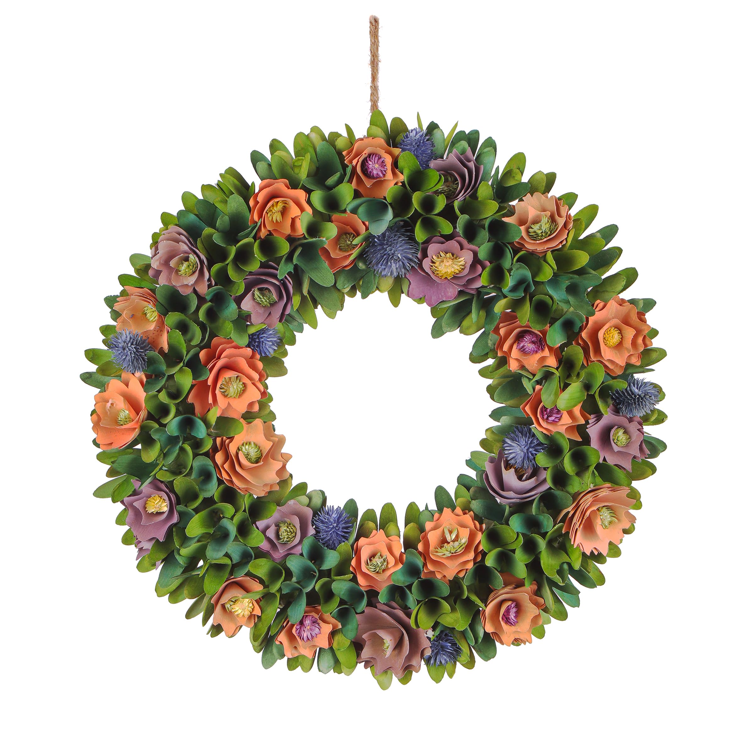 National Tree Company Artificial Floral Wreath Decoration, Peach Hue Wooden Flowers with Foam Backing, Spring Collection, 18 Inches