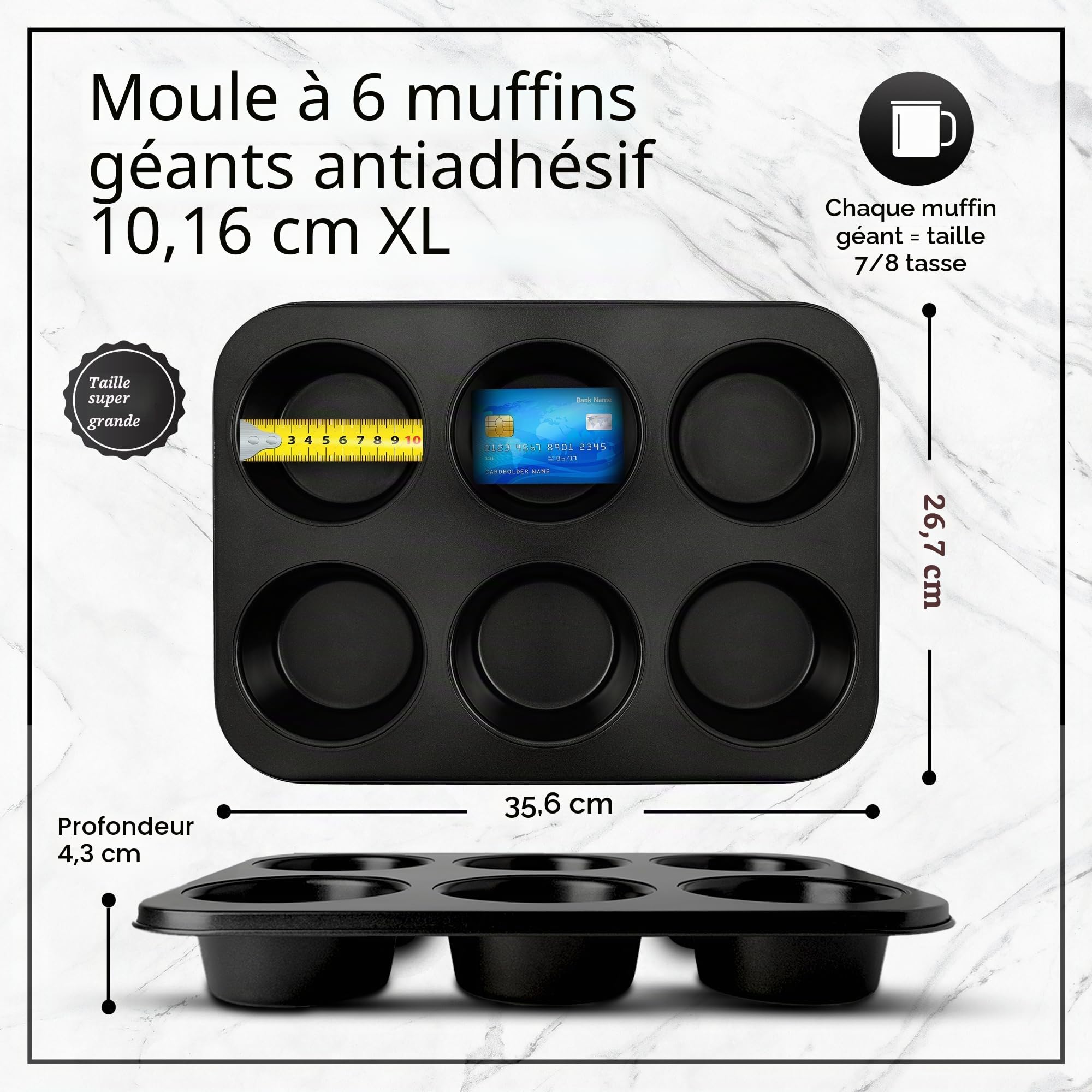 Wrenbury Lot de 2 moules à muffins géants - Anti-adhésifs - Sans PTFE - Passe au four à 230 °C