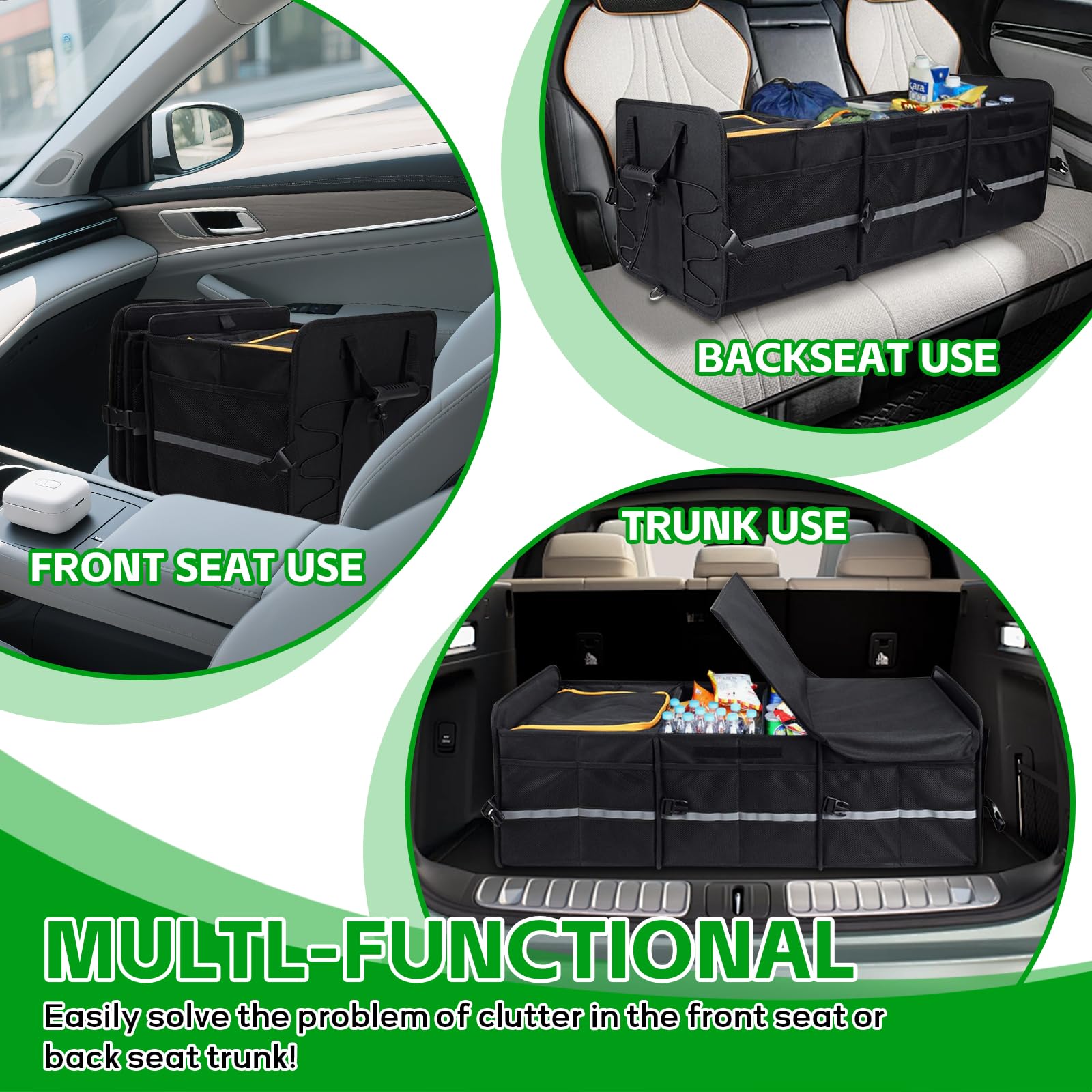 LIROPAU Organizador plegable para maletero de coche, con bolsa térmica aislada a prueba de fugas, múltiples compartimentos con separadores extraíbles, tapa plegable, organizador de maletero con gran