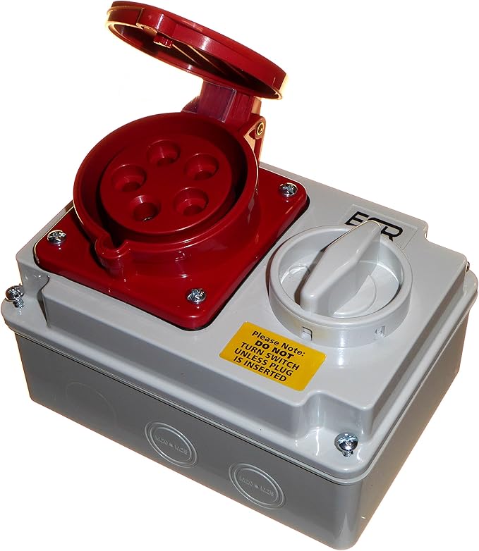 32 Amp 415V 5 Pin Interlock Socket Switched 3P+N+E 3 Phase Red Amazon