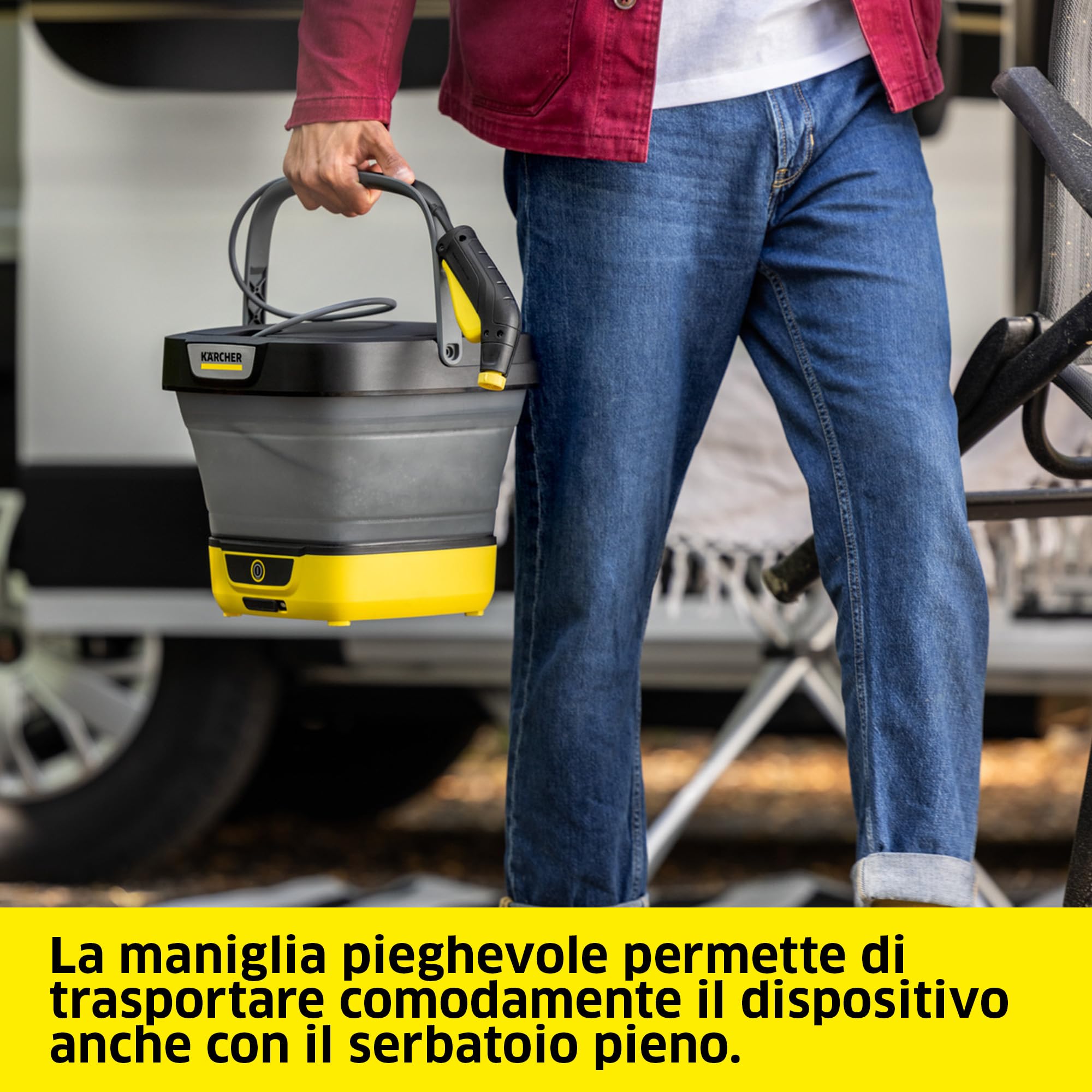 KÄRCHER idropulitrice portatile OC 3 Foldable PJ, pulizia mobile, bassa pressione, batteria agli ioni di litio, serbatoio pieghevole: 8l, tubo: 1,8m, ugello a getto piatto, ugello a getto concentrato