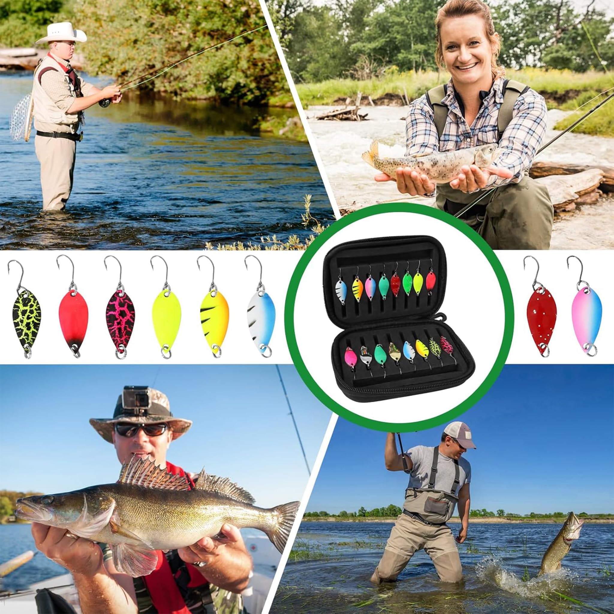 Set cucchiai per trote da 16 Pezzi, Accessori per la Pesca da 2,5g/3,5g/5g con Scatola, filatore per cucchiaini per trote