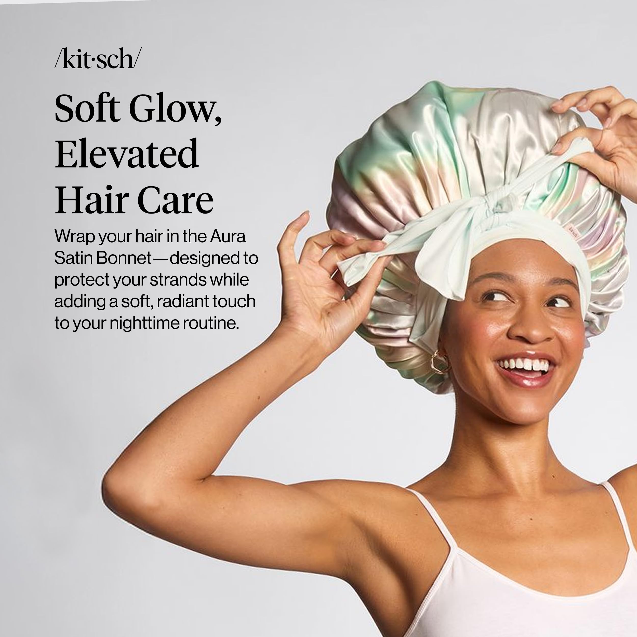 Kitsch Cuffia in raso XL per dormire, più morbida della seta, da donna, vestibilità sicura, cuffia da notte regolabile per capelli ricci e testurizzati, previene rotture, grovigli e diradamento, Aura