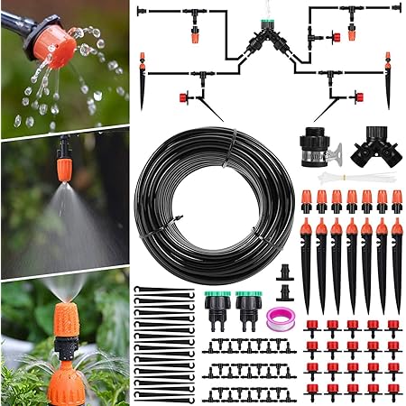 Aiglam 40M Bewässerungssystem, Micro Drip Bewässerung Kit Gartenbewässerung, Flower Bed, Terrasse Pflanzen- Automatische Sprinkler Tröpfchenbewässerung Kit
