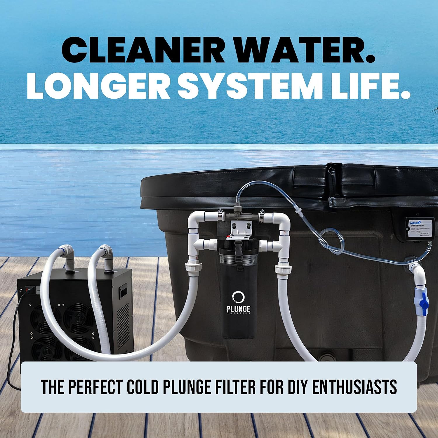Cold Plunge Filter System with 10" Housing, 3/4" Ports, 2x 50 Micron Filters & ChillGuard XL Sleeve, Ice Bath Water Filtration Kit for Cold Plunge Tubs, Pools & Recovery Tanks