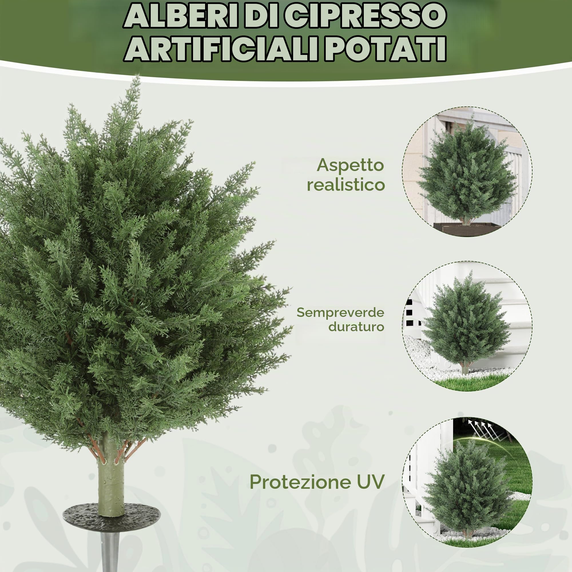 HOMCOM Set di 2 cipressi artificiali topiaria 60 cm resistenti UV, verde