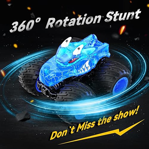 Miniatura 4 de Auto a control remoto, juguetes de camiones monstruos de 2.4 GHz con spray ligero, regalo de cumpleaños para niños de 3, 4, 5, 6, 7, 8, autos a