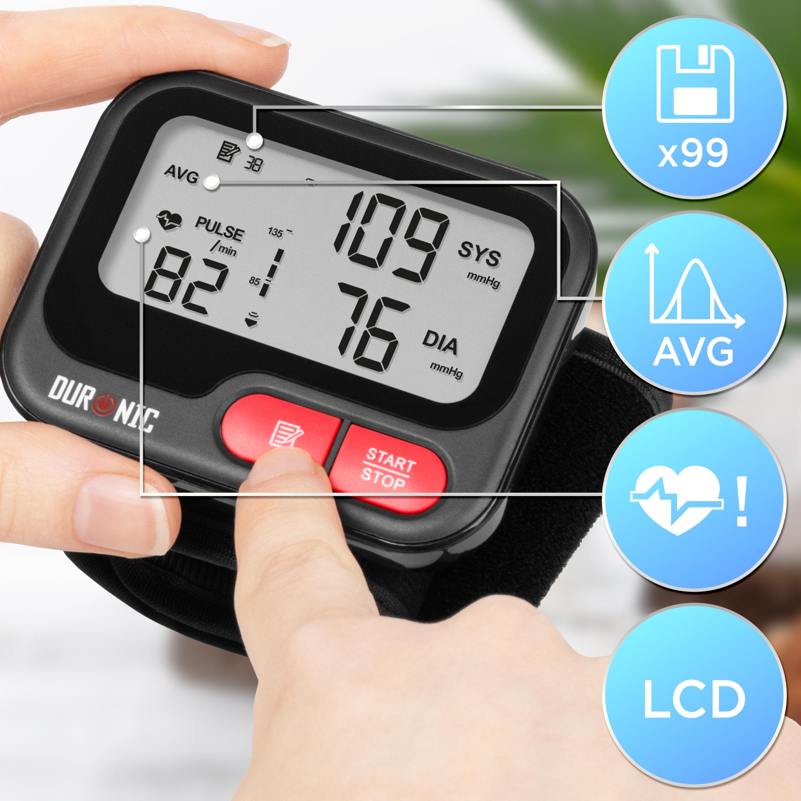 Duronic BPM65 BK Ciśnieniomierz nadgarstkowy elektroniczny pomiar ciśnienia krwi automatyczny monitor ciśnienia na nadgarstek czarny