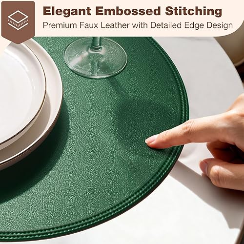 Miniatura 2 de Juego de 6 manteles individuales redondos de vinilo verde, de piel sintética, impermeables, lavables, resistentes al calor, manteles individuales