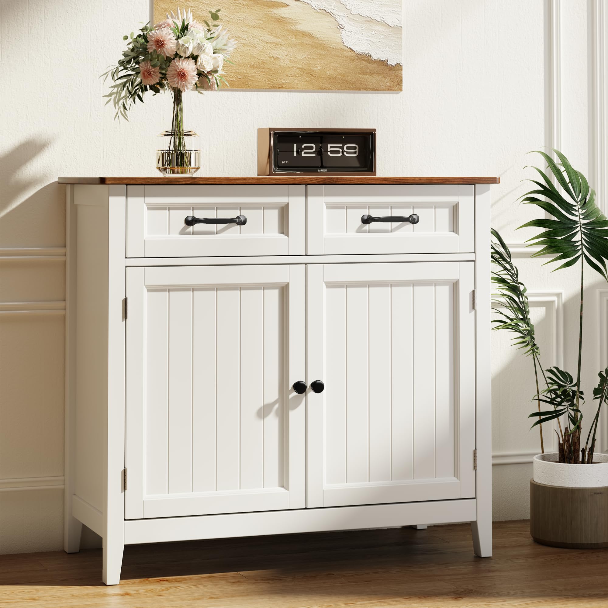 Mobiletto da Cucina, Credenza Ausiliaria con 2 Cassetti e 2 Ante per Cucina, Sala da Pranzo, Soggiorno, 90×40×82 cm,Retro