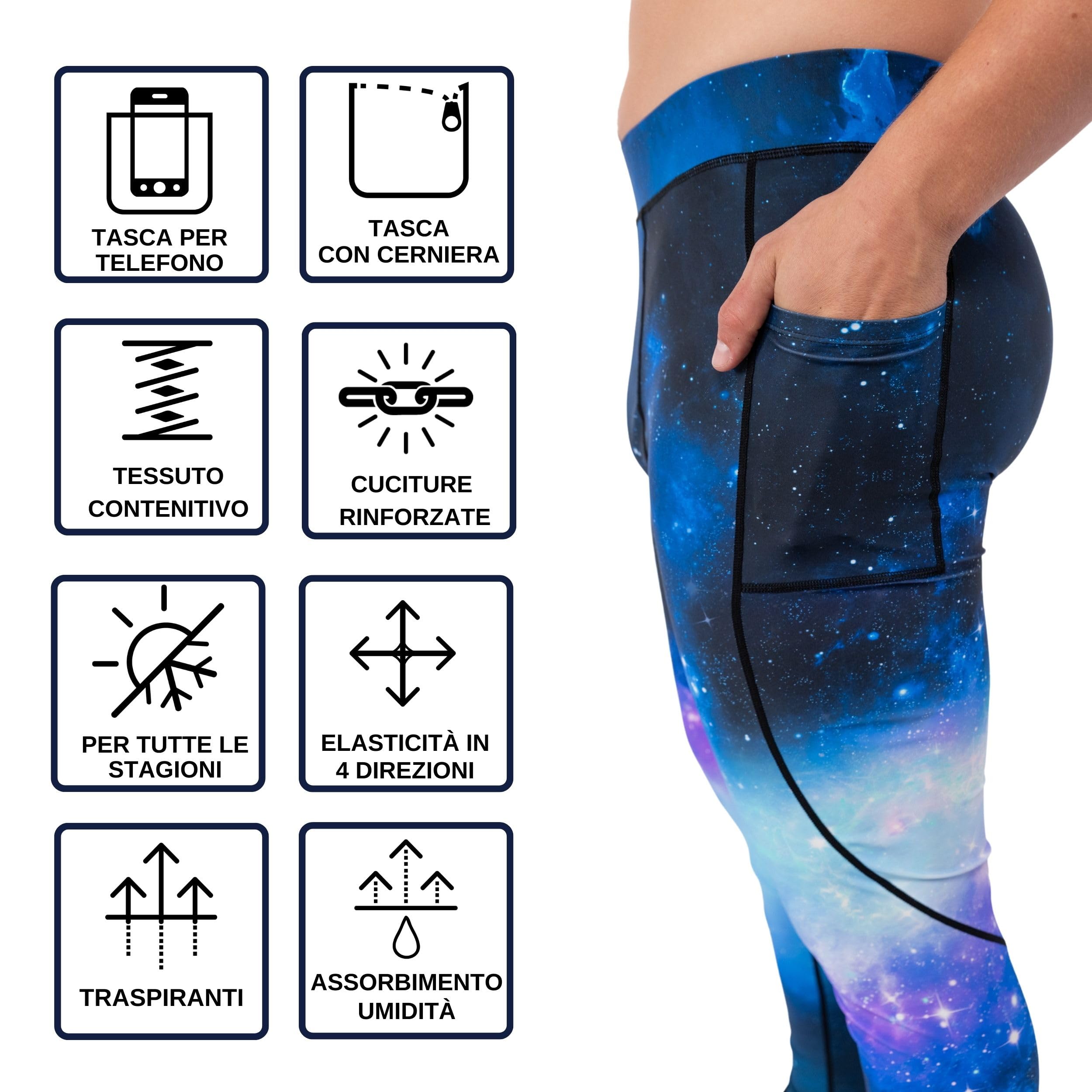 Kapow Meggings Leggings Sportivi Contenitivi da Uomo Performance con Tasche