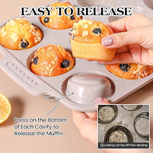 Miniatura 3 de 2 moldes de silicona para magdalenas para hornear con marco reforzado de metal, bandeja antiadherente para cupcakes para horno, 12 tazas regulares y