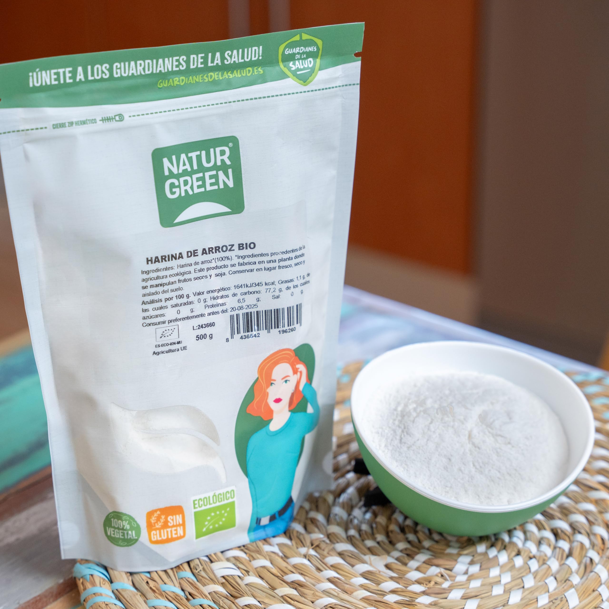 NaturGreen - Harina de Arroz, Arroz Blanco Molido, Ecológico, Condimento Bio, 100% Vegano, Sin Gluten - 500 g