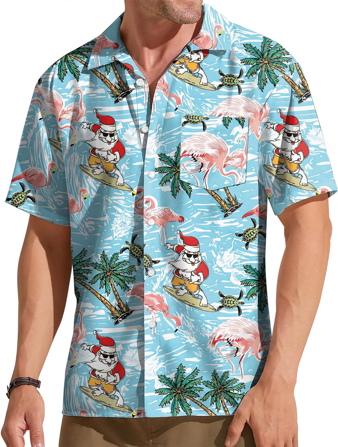 ELDPS Christmas Hawaiian Shirt for Men: Christmas in July T-Shirt Santa Claus Summer Beach Button Down Tops