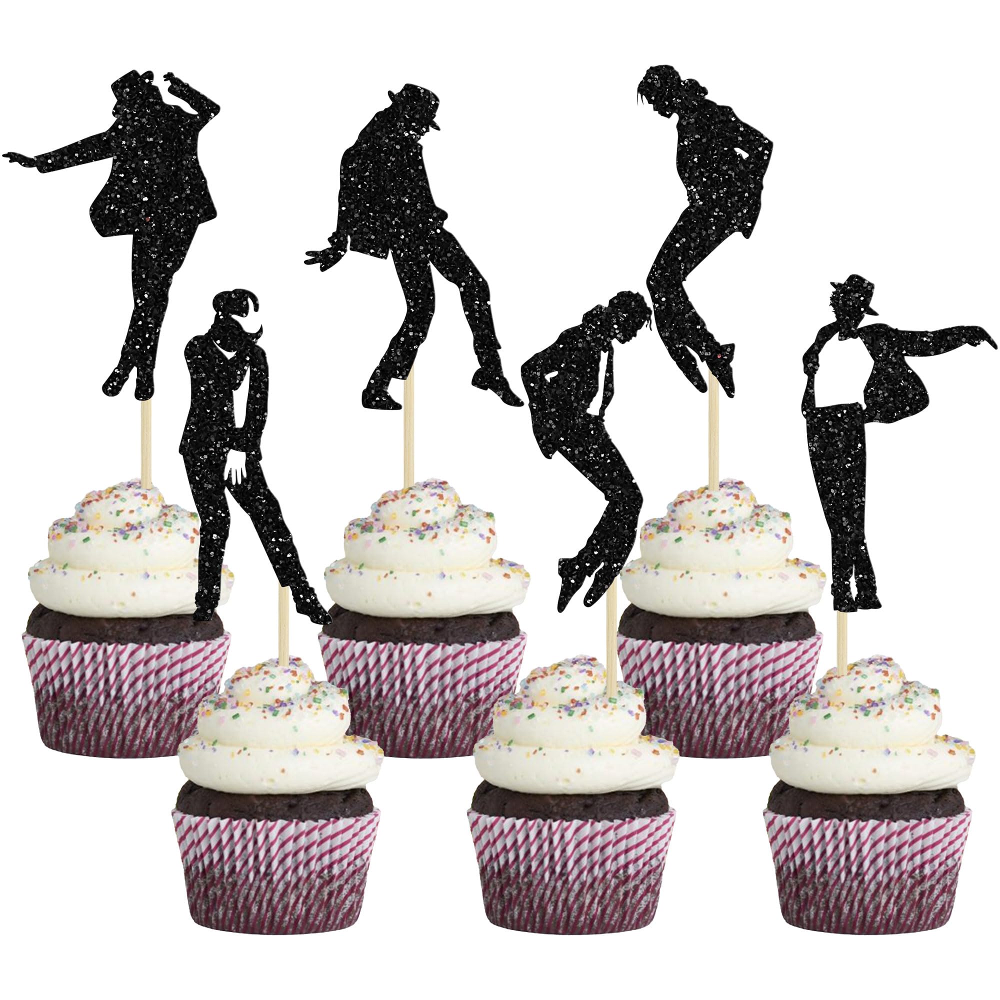 Gyufise 24Pcs Dance King Cupcake Toppers Glitter Jazz Dancers Happy Birthday Cupcake Toppers Dance Theme Birthday Cupcake Picks for Anniversary Party Cake Decorations