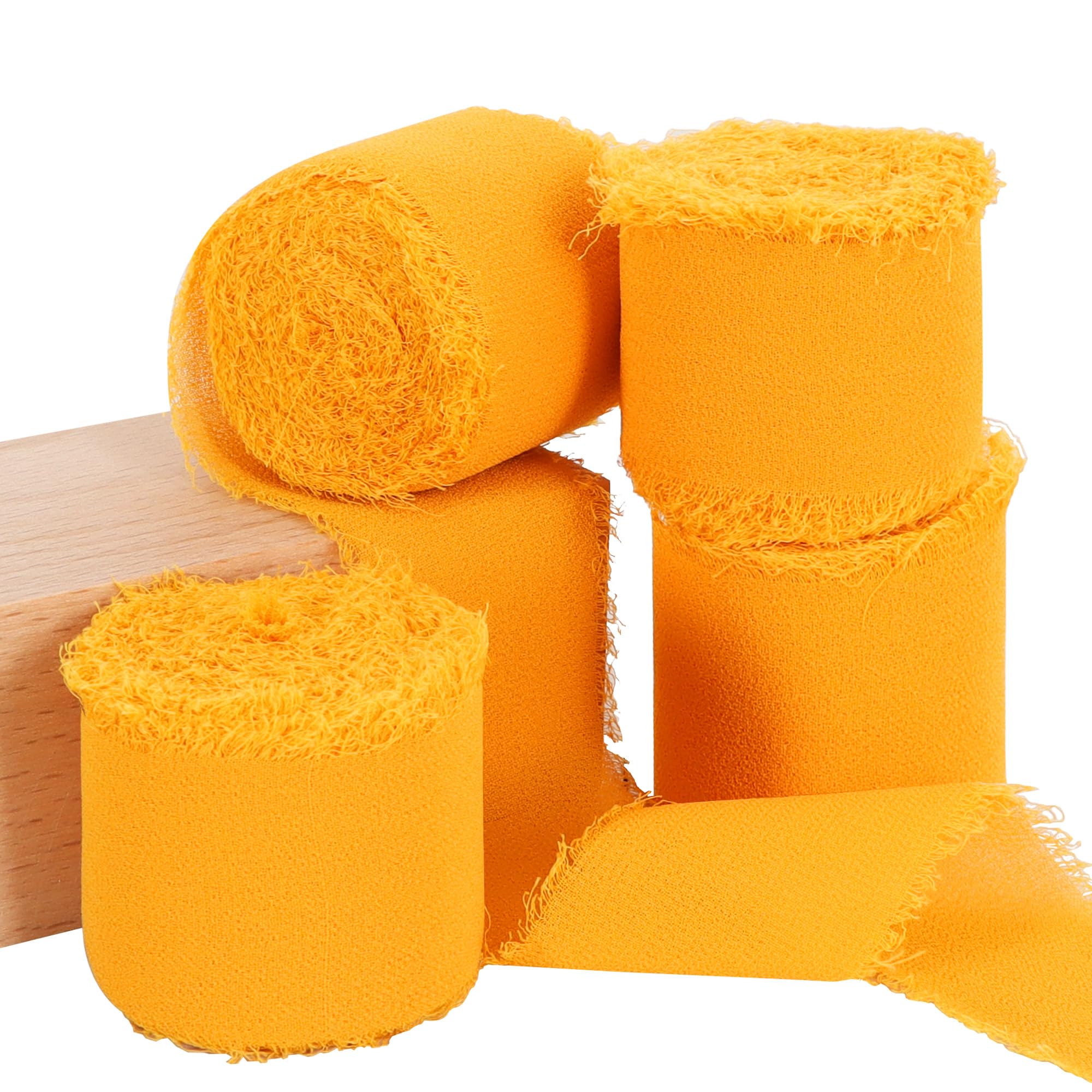 TONIFUL 4 Rolls Pumpkin Chiffon Ribbon 1 1/2 inch× 5.5 Yards Fabric Silk Ribbon for Gift Wrapping Wedding Party Decoration Flower Bouquet Wrapping Bows Making DIY Crafts(Total 22yards)