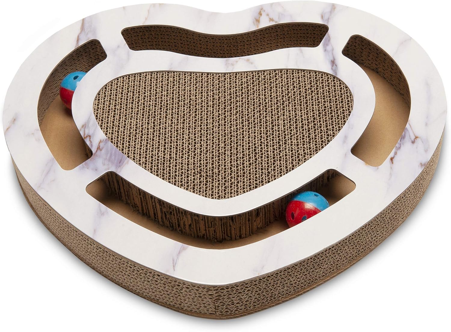 Furhaven Heart-Shaped Corrugated Cat Scratcher Busy Box Toy w/ Catnip - White Marble, One Size : Pet Supplies