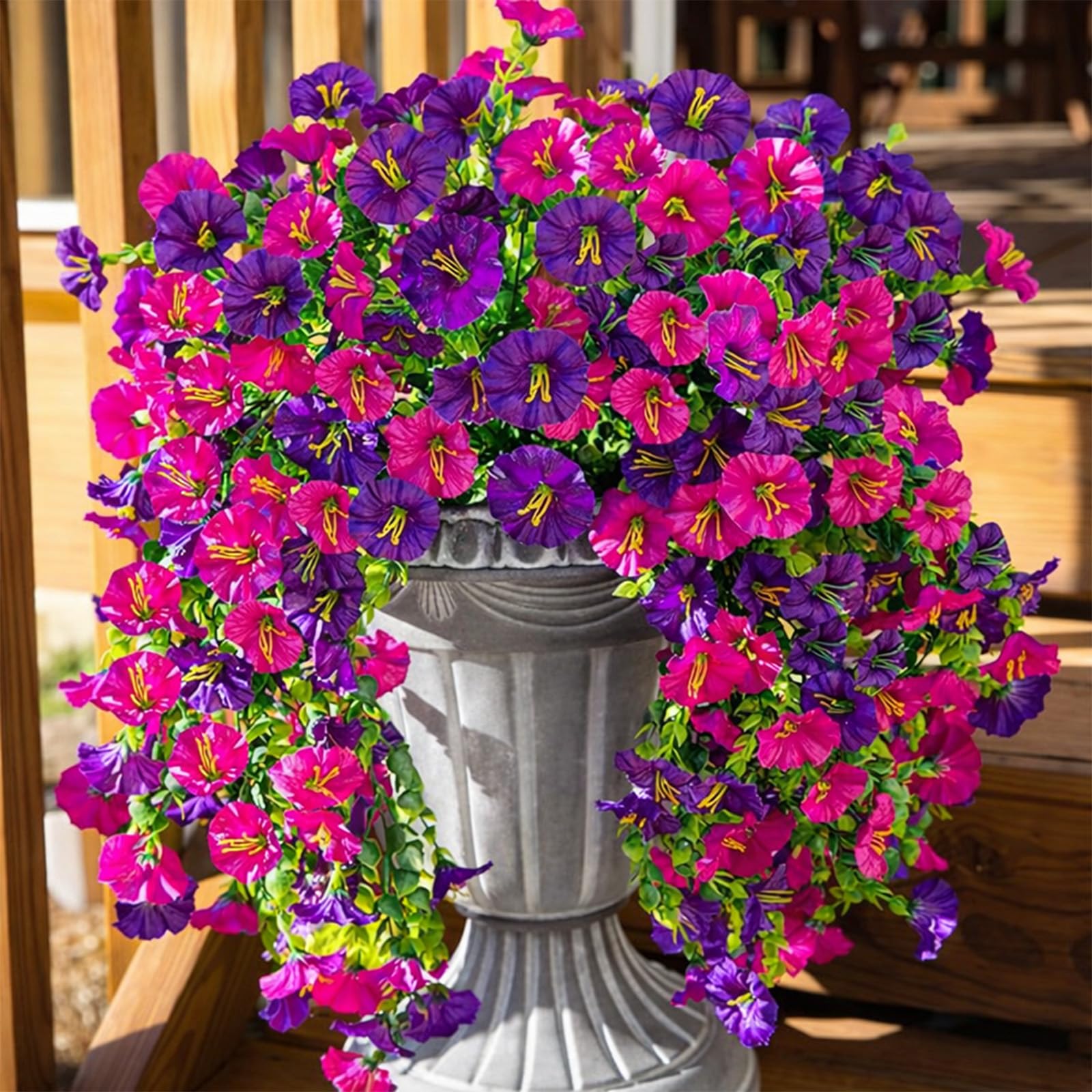 2026 Artificial Hanging Flowers Outdoor, 29.5in Realistic Artificial Flowers Plants, Fake Trailing Plants Morning Glory Decoration,No Fade UV Resistant Realistic,for Porch Patio Window (Mix,3PCS)