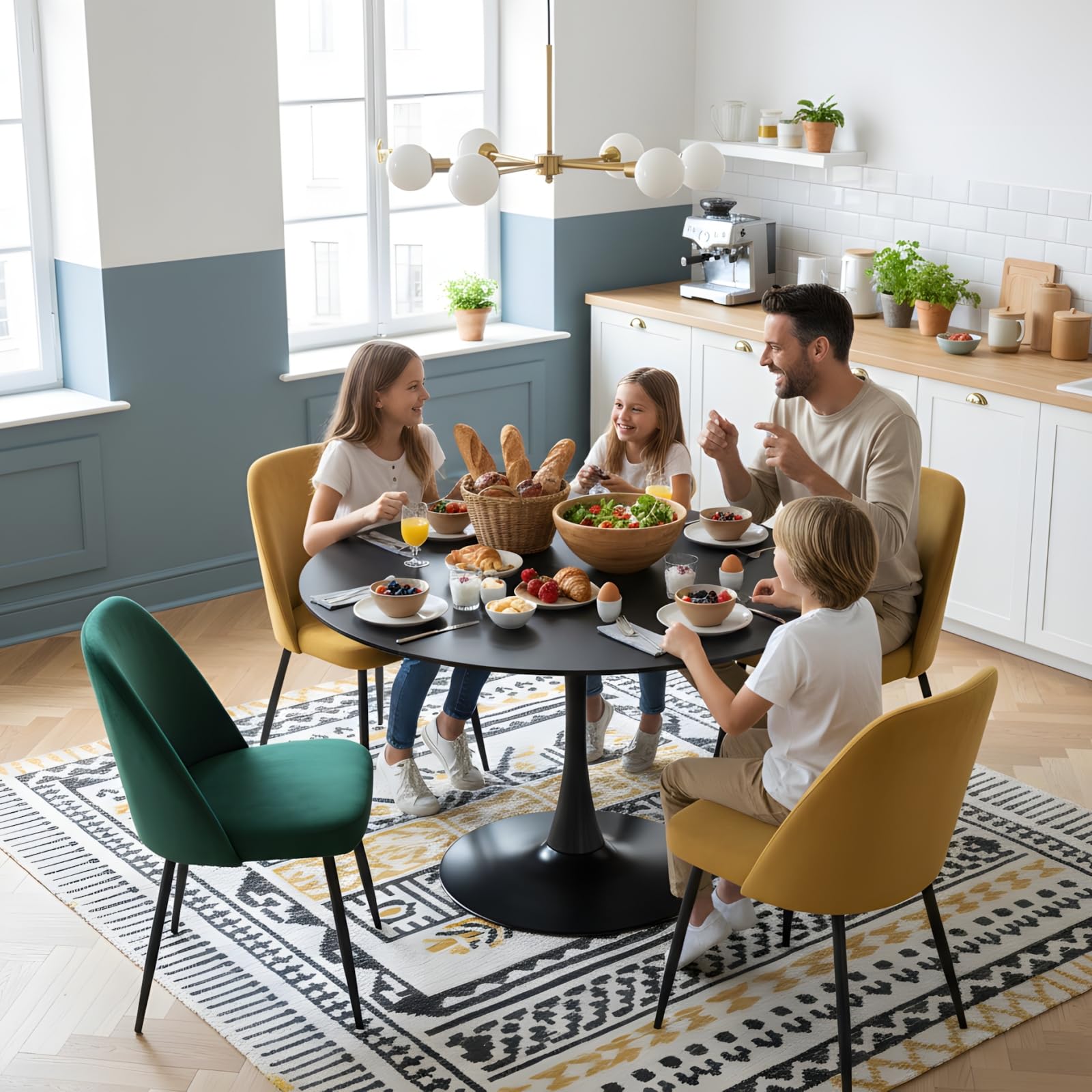 Tavolo da pranzo rotondo nero, 110 cm, tavolo da cucina rotondo per 4-6 persone, stile moderno, base centrale in metallo stabile, per cucina, sala da pranzo, soggiorno, balcone, ufficio, nero