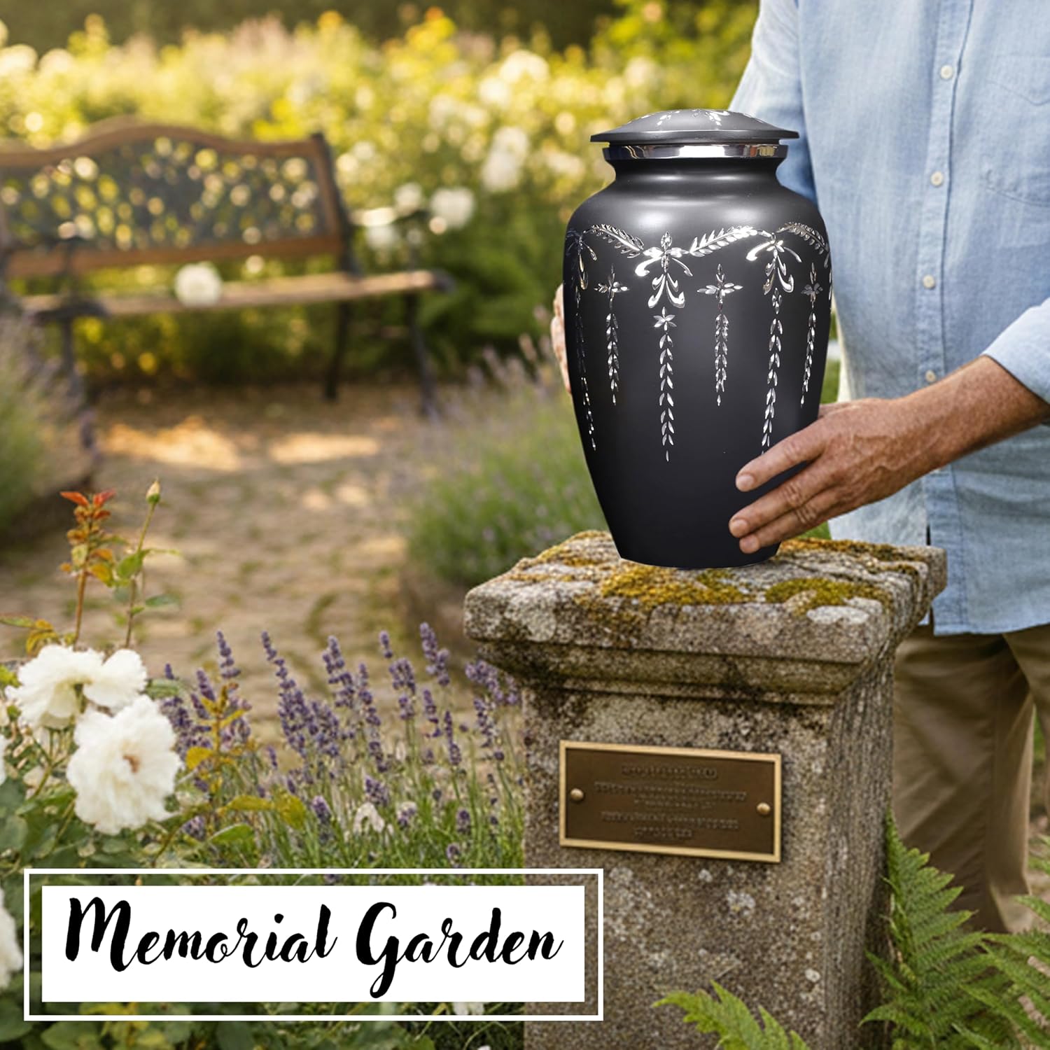 ALPHA Living HOME Engraved Aluminum Urn for Ashes Adult Male - Female, Black Silver Cremation Urn for Human Ashes, Large Funeral Memorial Urn with Secure Lid, Holds Remains up to 200 lbs - Image 6