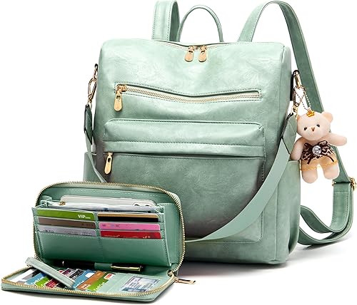 Miniatura 8 de Soperwillton Mochila Monedero para Mujer Diseño Multipropósito Bolsos de Mano Bolso de Hombro Cuero PU Bolsa de Viaje Mochila Juego de 2 piezas,