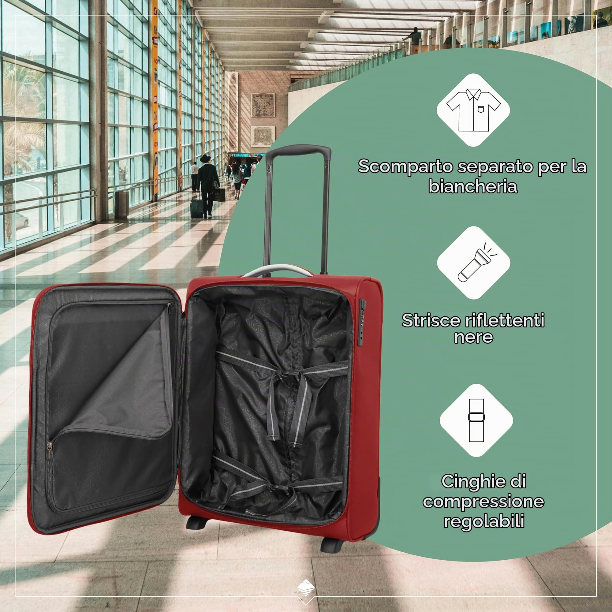 travelite valigia a mano con 2 rotelle per Condor + Ryanair, serratura a combinazione integrata, trolley da cabina compatto con funzione di aggancio, 55x40x20 cm, 41 l, 2,2 kg