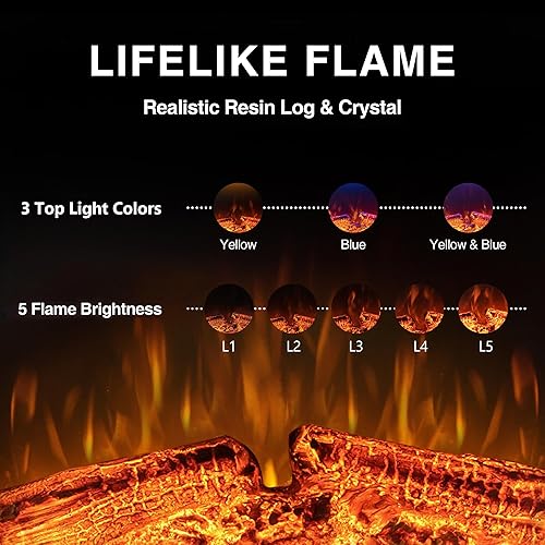Miniatura 4 de Benrocks Insertos de chimenea eléctrica de 43 pulgadas, calentador eléctrico de pared empotrado y construido con sonido crepitante de fuego, luz