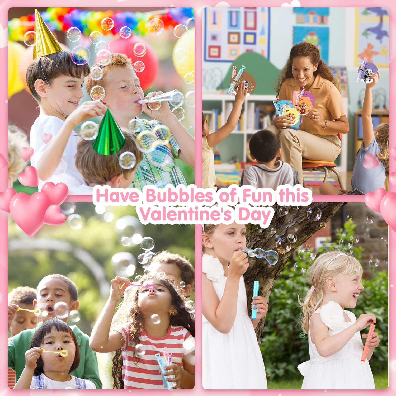 TOY Life 80 Pcs Bubbles Party Favors Valentines for Kids Classroom Mini Bubble Wands Bulk with Valentines Day Cards for Kids School Gift Exchange Birthday Valentines Goodie Bag Stuffer Fillers