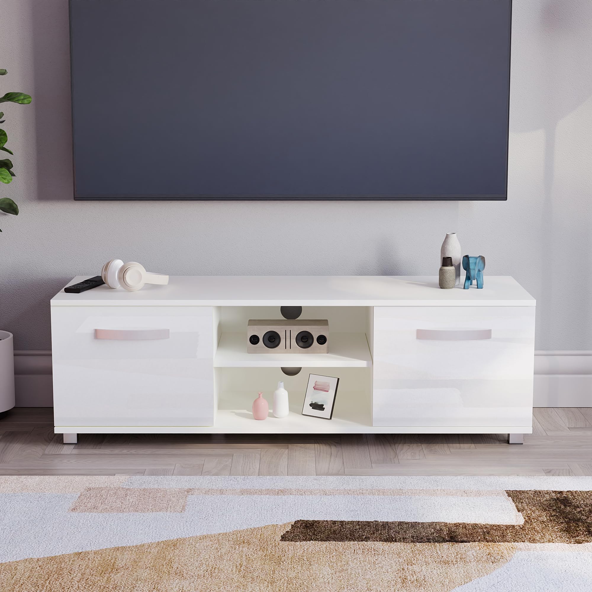 Vida Designs Cosmo Mobiletto per TV a 2 Ante in Pannello di Fibra a Media Densità, Colore: Bianco, 120 cm, 120 cm No LED Lights