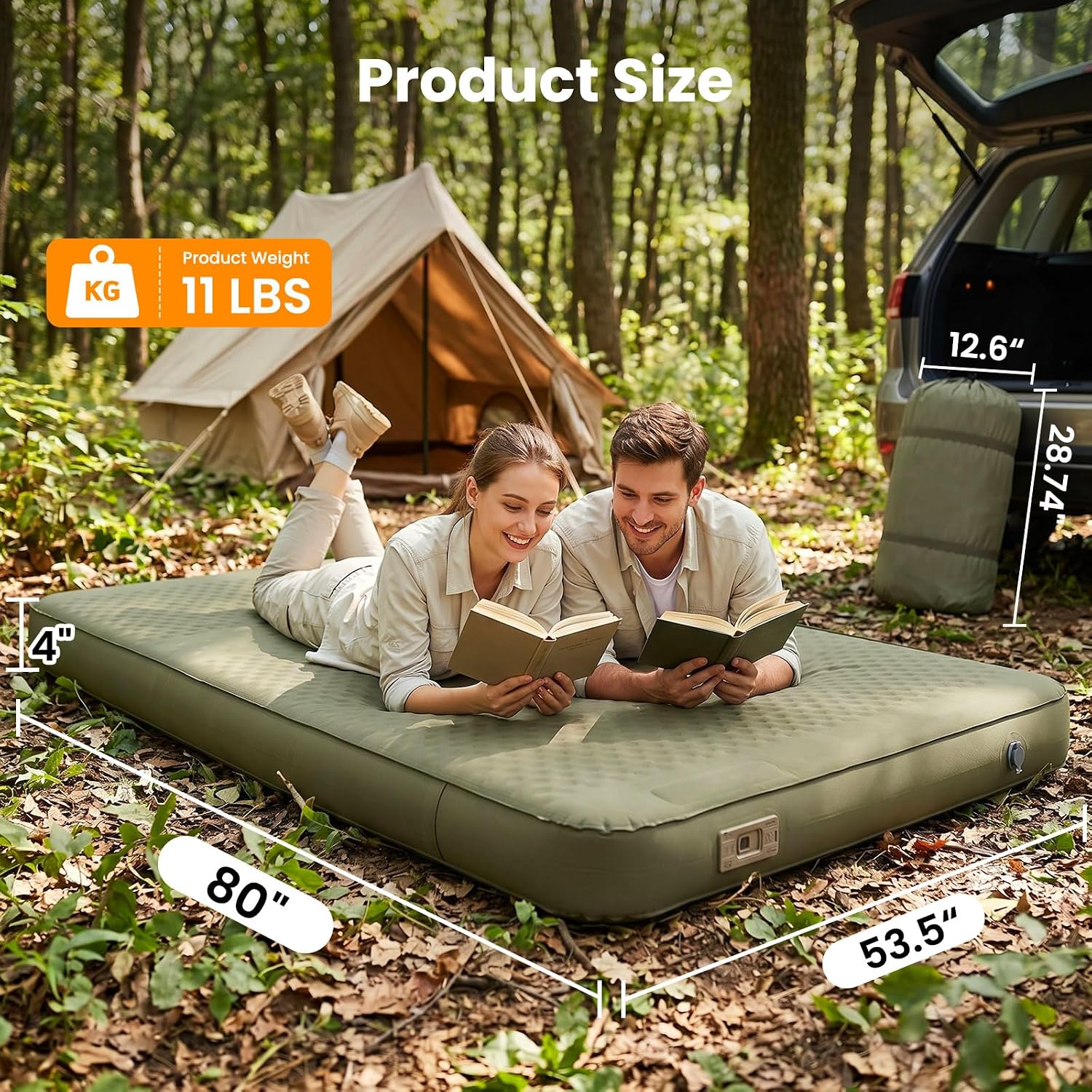 ABORON Camping Sleeping Pad, 4" Thick Self Inflating Sleeping Pad with Built-in Pump, 4-Season Inflatable Camping Mattress Pad for Camping Cot, Tent, Car Camping & Travel