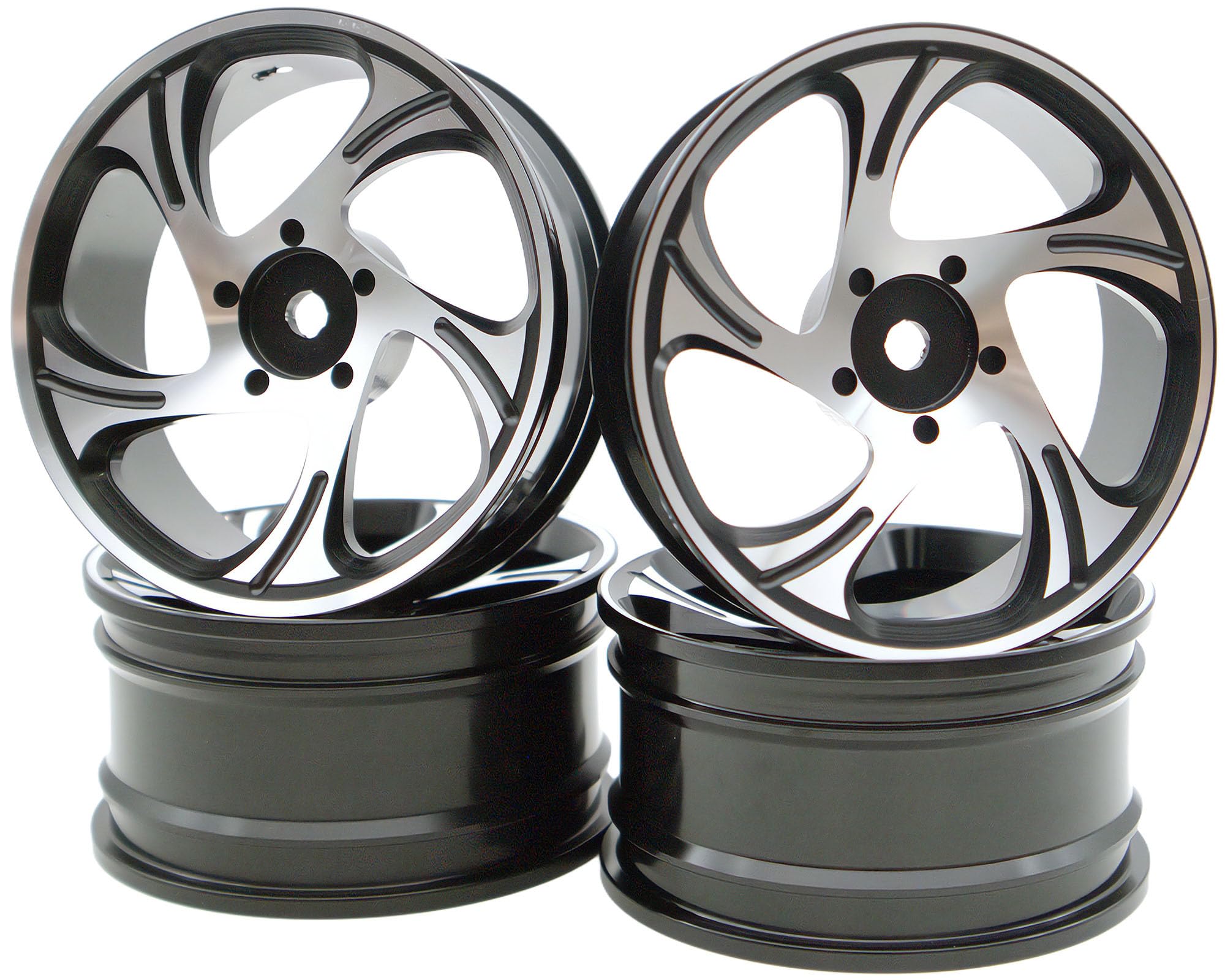 1/10 RC Drift Tires And Aluminum Wheels Rims Rally Racing Tyres 12mm Hex for 1:10 Scale On Road Touring Street Car Tamiya Traxxas HPI KYOSHO XV02 XV01 TT01 TT02 PTG2 A959 4PCS (Silver & Black)