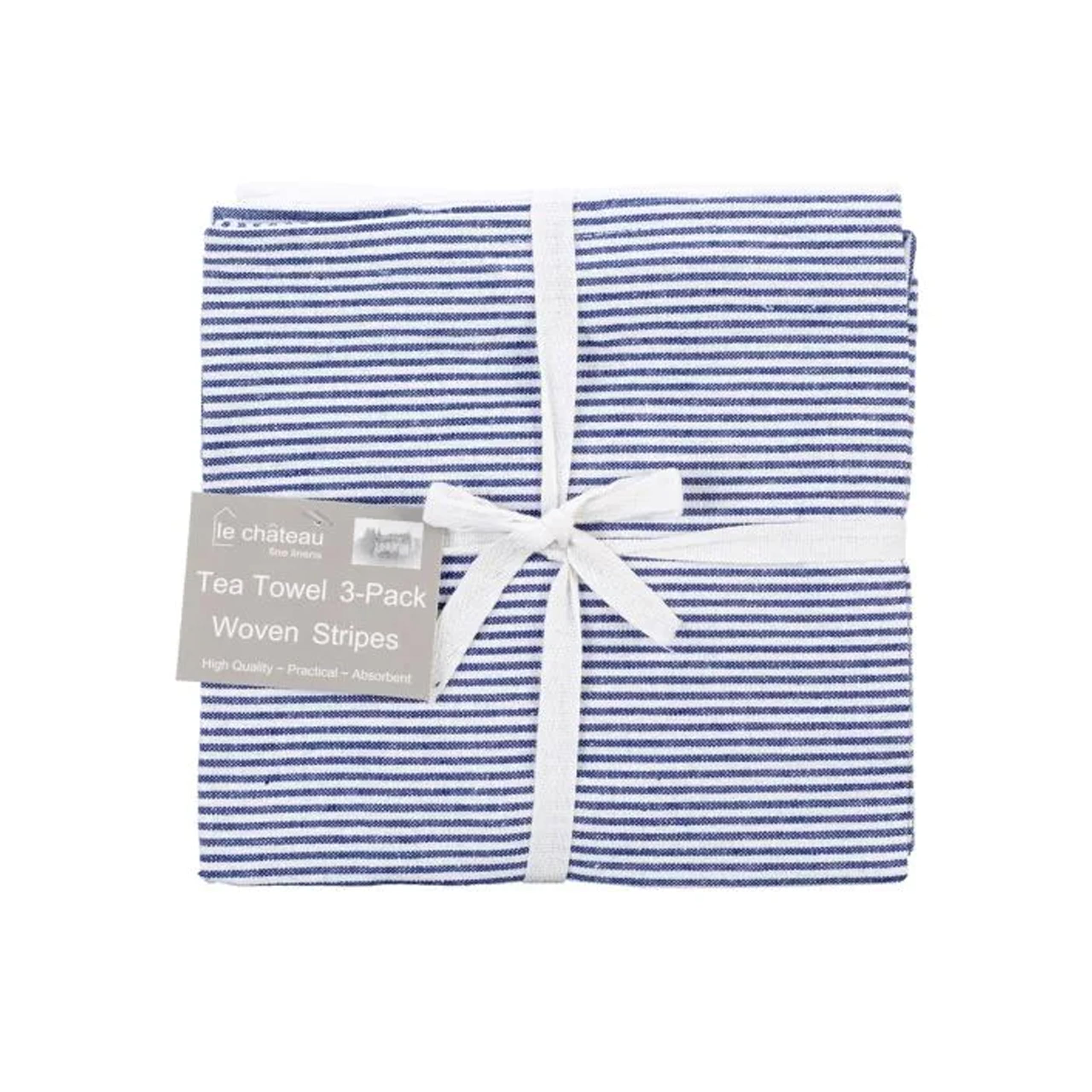 Purely Home Le Chateau Woven Stripe Blue & White Tea Towels - Assorted Set of 3 Kitchen Linens - Dish Cloths/Kitchen Towels Pack