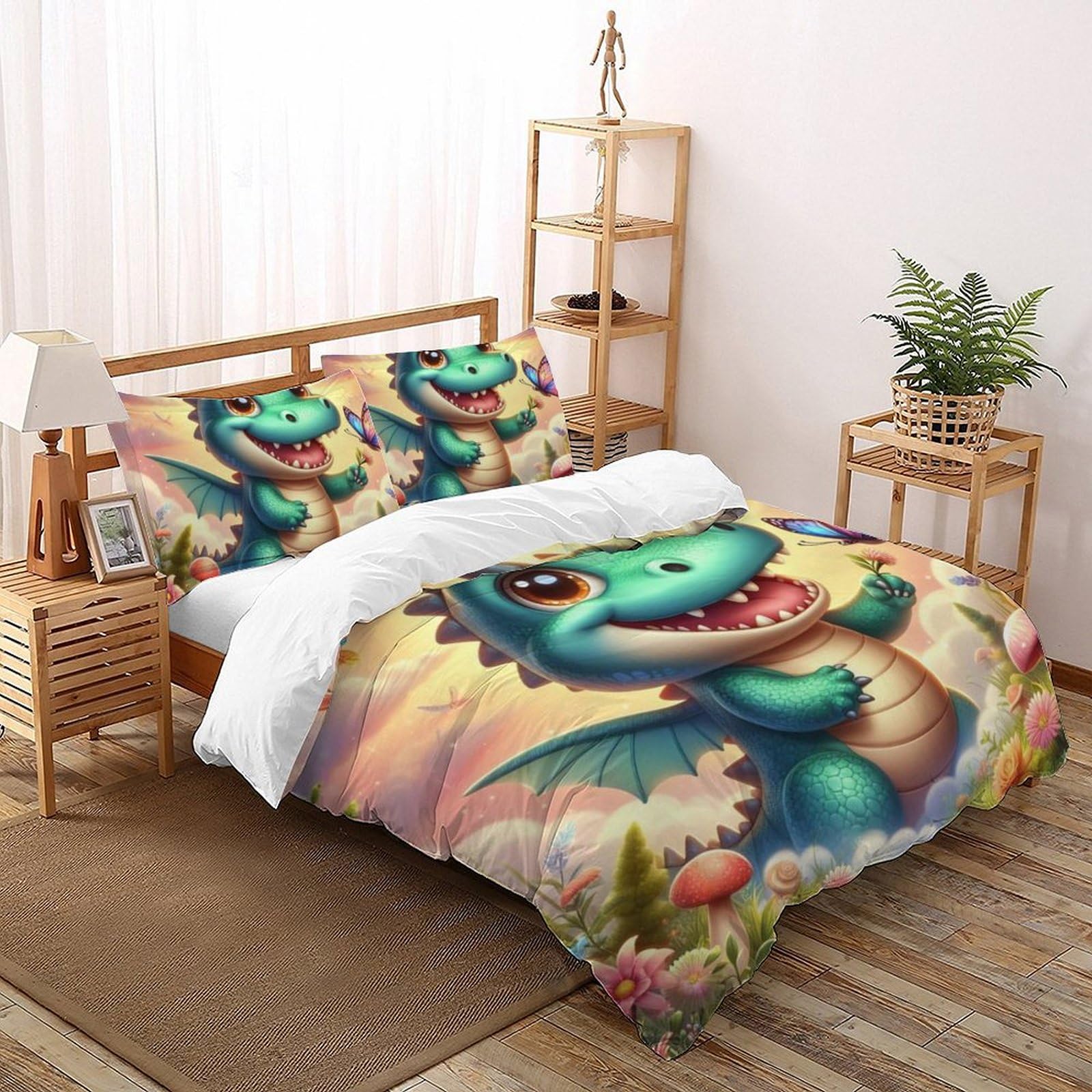 Housse de Couette Crocodile Grand Lit Enfant Parure Microfibre Sans Repassage avec Taies
