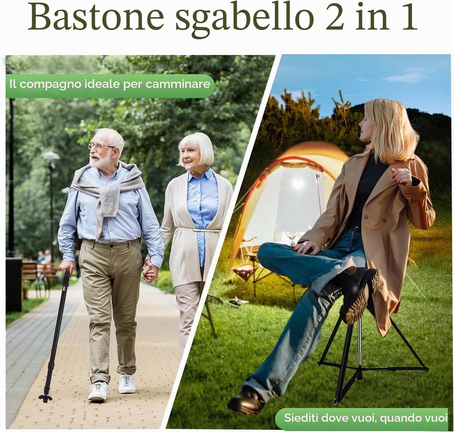 ALEVMOOM Bastone da passeggio con sedile pieghevole leggero, sgabello 2 in 1 per adulti, bastone da passeggio in alluminio con sedile, sgabello portatile per anziani, con borsa per il