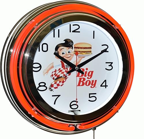 Bob de Big Boy Diner Rojo Doble neón Publicidad Reloj de pared decoración