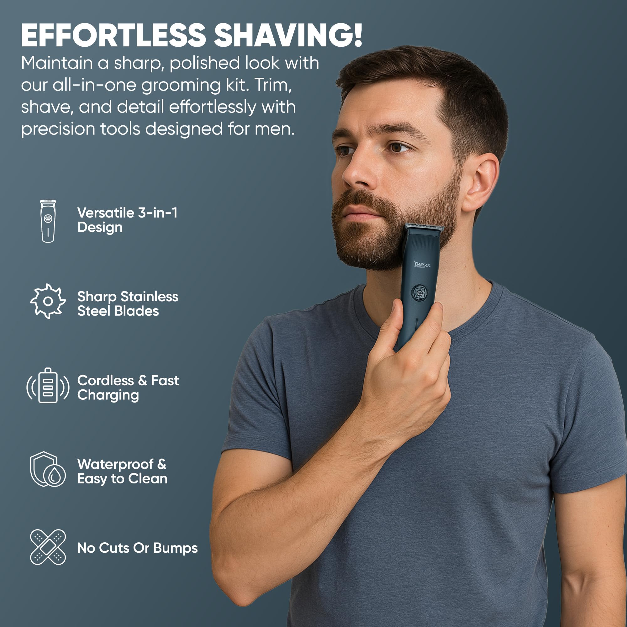DAESOL Professional 3 in 1 Electric Trimmer, Cordless Rechargeable Hair Clippers with Combs - Image 3